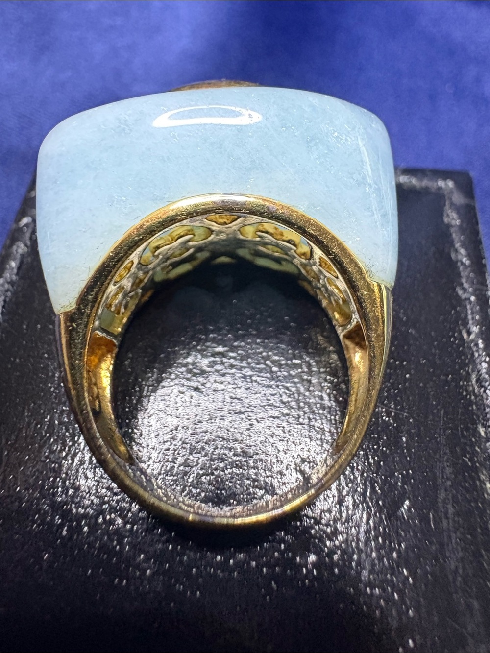Ring Blue Amazonite Cabochon Blue Topaz Gold Vermeil Sterling Silver - Picture 6 of 10